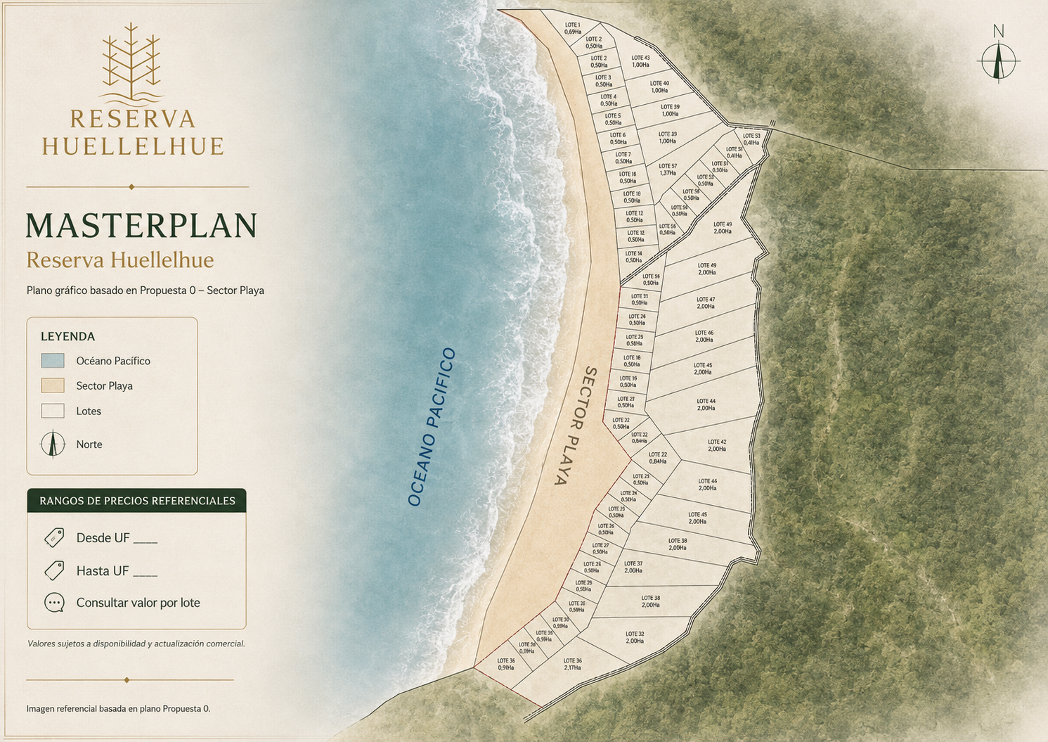 Fifty-seven custodial lots along 1.7 km of Pacific coast.
